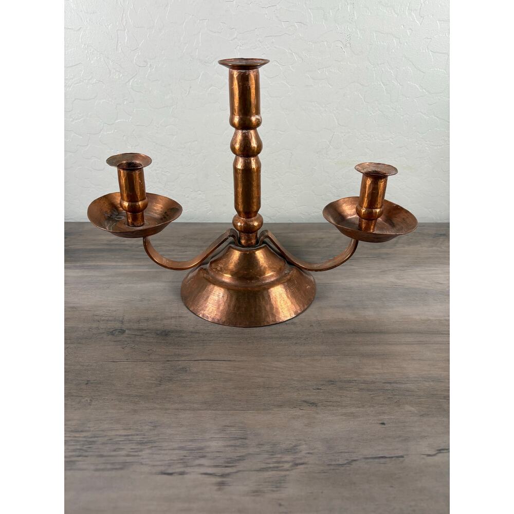Vintage Hammered‎ Copper Triple Candle Holder 9.25 X 13"